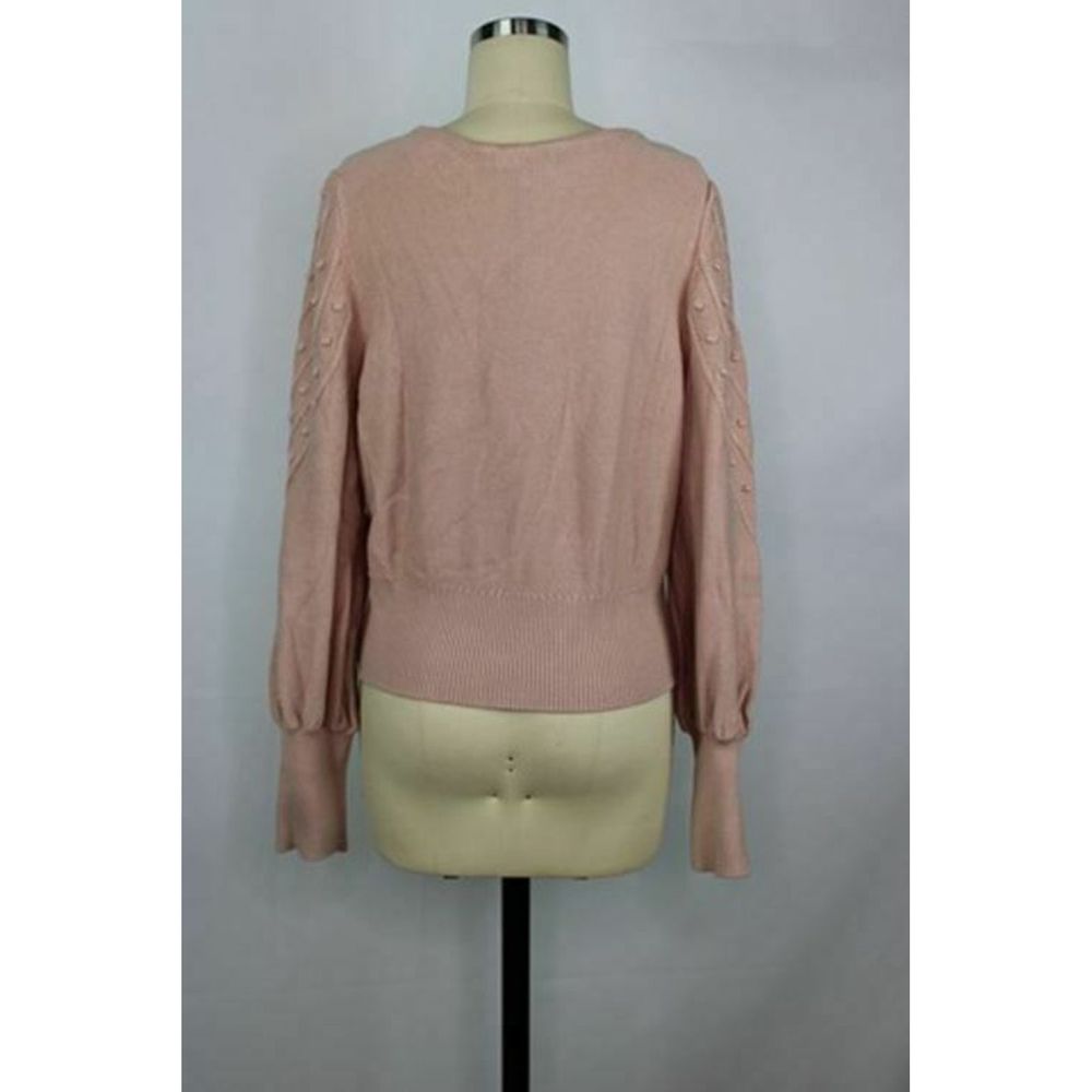 BCBG Crop Bishop Sleeve Sweater sz L in Bare Pink - Picture 3 of 9
